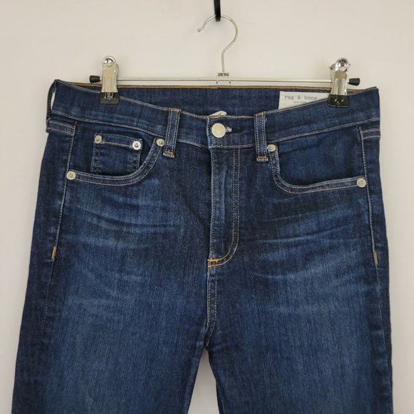 Rag & Bone 10" High Rise Skinny Ankle Raw Hem Jean in Mad River, Dark - Picture 3 of 13